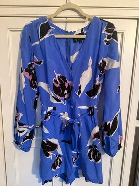 Yumi Kim Blue Floral Long-Sleeve Silk Romper